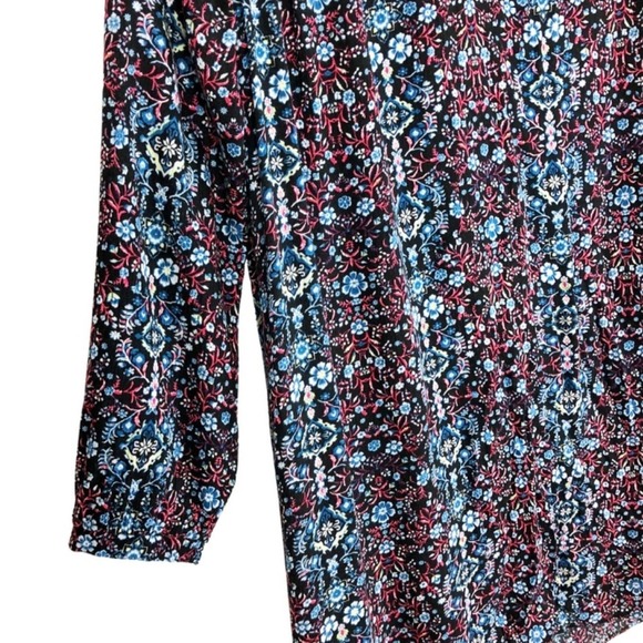 Lush Womens Black Floral V-Neck Cutout Back Long Sleeve Tunic Dress - Picture 11 of 16